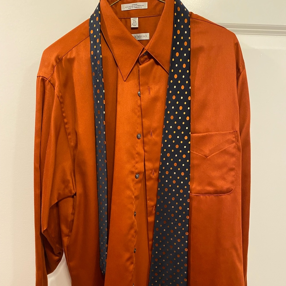 Geoffrey Beene Sateen Burnt Orange Dress Shirt and Tie